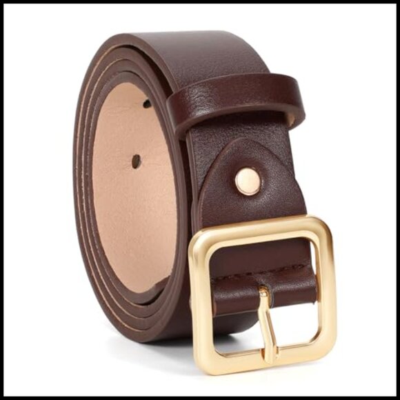 Women\'s PU Leather Belt with Square Buckle for Jeans Dresses Pants
